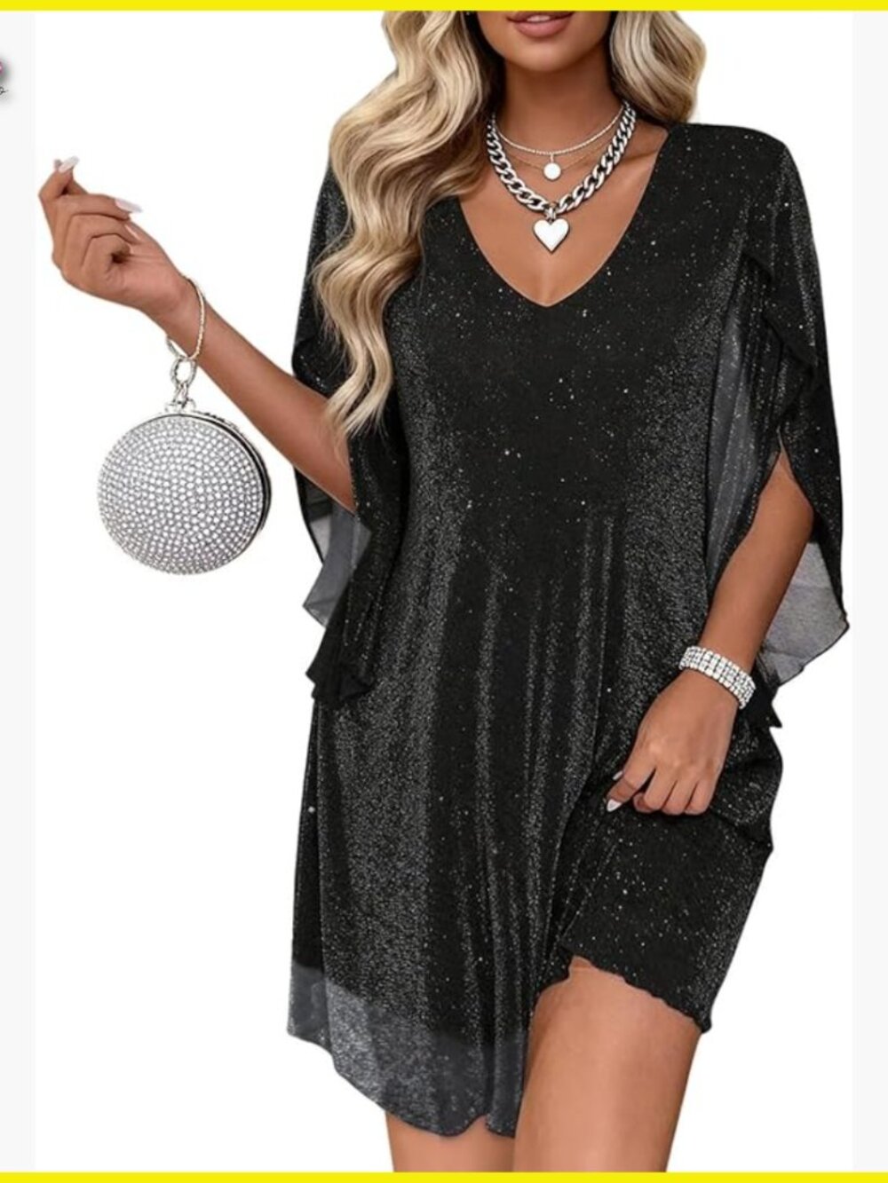 Sparkly Chiffon Cocktail Dress Elegant Wedding Guest Party Wear Flutter Sleeve